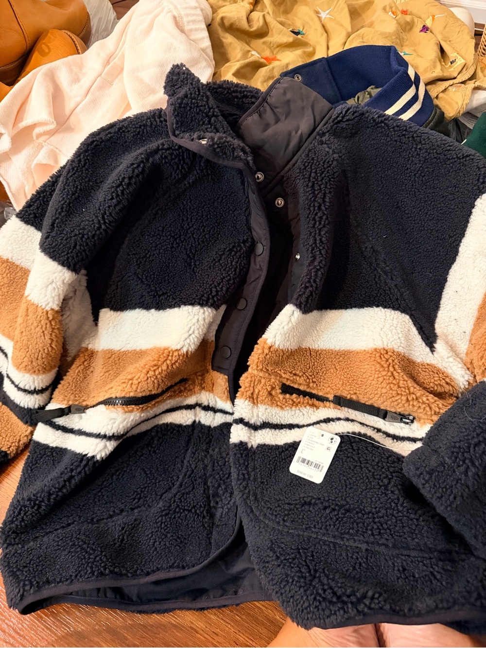 FP Movement by Free People Black, White & Brown Colorblock fleece Jacket